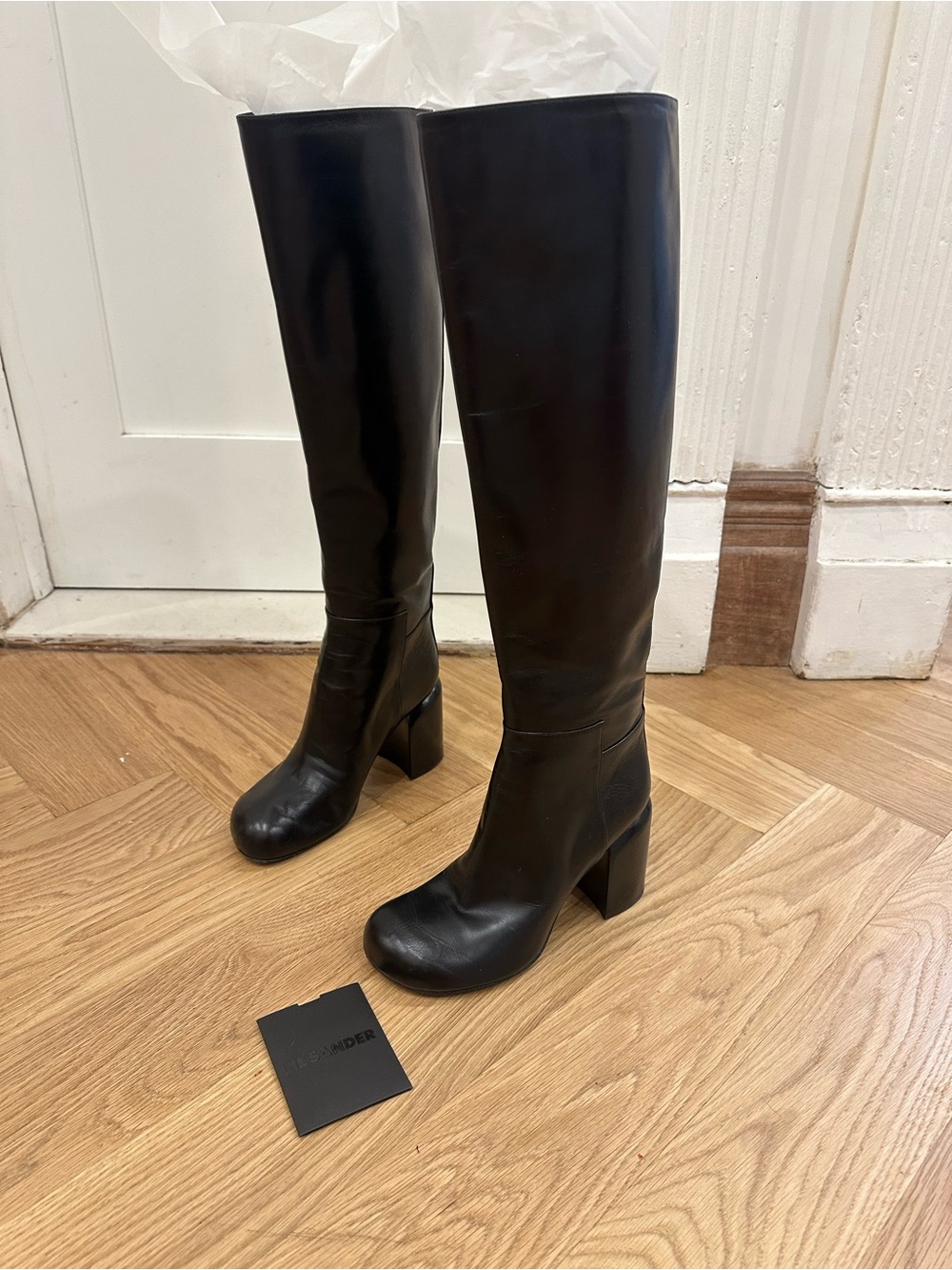Jil Sander Black Leather Block Heel Boots